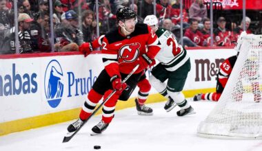 Nikita Kucherov, Alex Ovechkin, John Tavares and Dylan Larkin on one side, Macklin Celebrini, Nick Schmaltz, Jack Eichel and Elias Pettersson on other side, NHL logo in middle, hockey rink in background