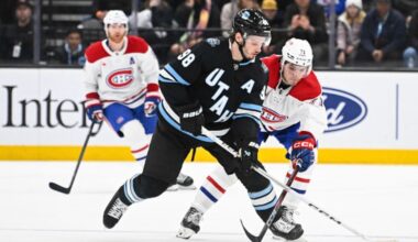 Mikhail Sergachev #98 of the Utah Hockey Club...