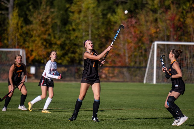 Conant freshman Reagan Boudreau tries to track down a high pass