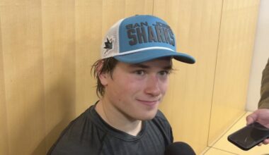 Night To Remember for Sharks: Warsofsky Still Has His Kids, Celebrini Hat Trick, Reaves's Helmet