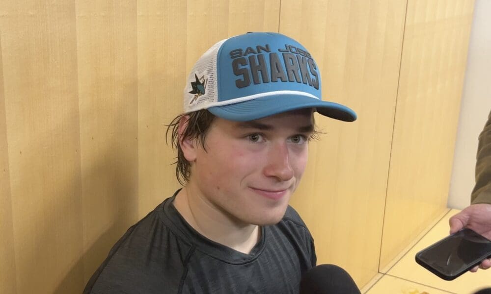 Night To Remember for Sharks: Warsofsky Still Has His Kids, Celebrini Hat Trick, Reaves's Helmet