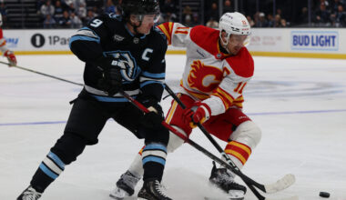Mammoth Defeat Flames 3-1 in Home Opener - The Hockey Writers - Calgary Flames