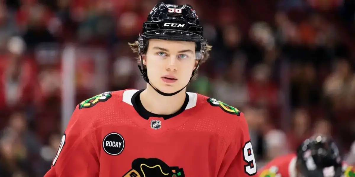 Connor Bedard skating for the Chicago Blackhawks