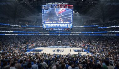 Fans cheers in American Airlines Center during the first half of Game 4 of an NBA basketball first-round playoff series between the Dallas Mavericks and the Los Angeles Clippers, Sunday, April 28, 2024, in Dallas. (AP Photo/Jeffrey McWhorter)