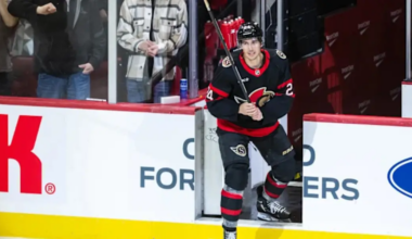 Dylan Cozens skating for the Ottawa Senators