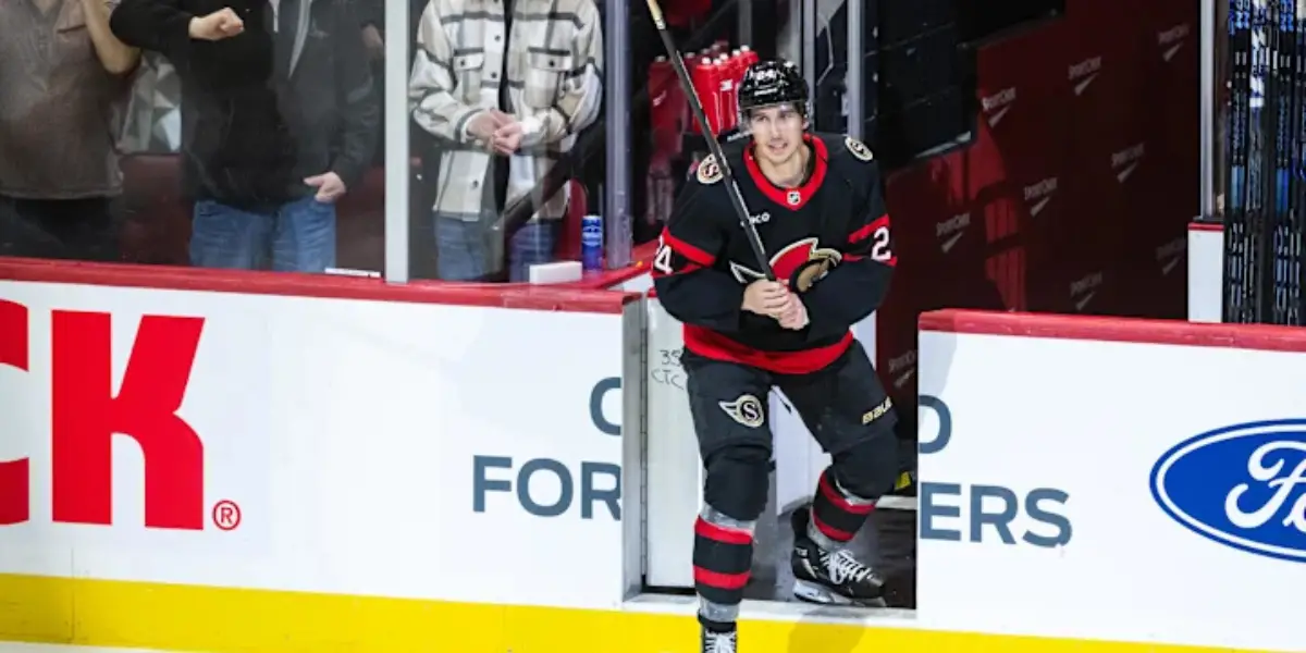 Dylan Cozens skating for the Ottawa Senators