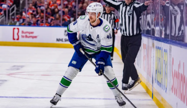 Elias Pettersson #40 skating for the Vancouver Canucks