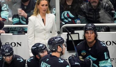 Kraken assistant coach Jessica Campbell was promoted this summer after two seasons as an assistant with AHL Coachella Valley.