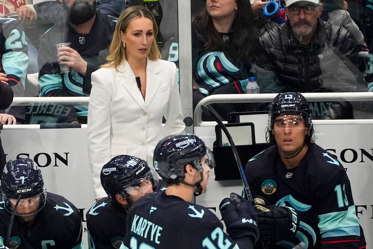 Kraken assistant coach Jessica Campbell was promoted this summer after two seasons as an assistant with AHL Coachella Valley.