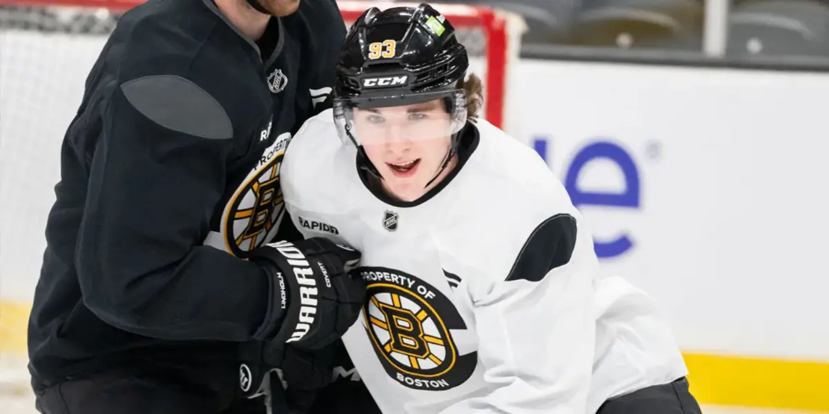 Fraser Minten #93 practicing with the Boston Bruins