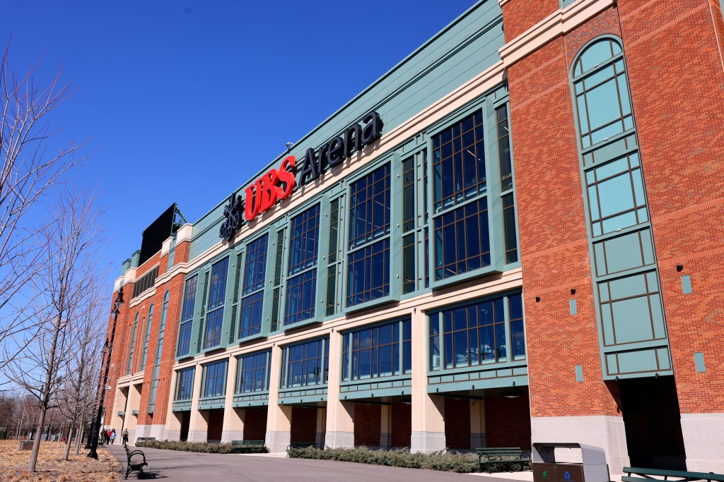 A general view of the exterior of UBS Arena prior to the game on March 3, 2024 in Elmont, New York.