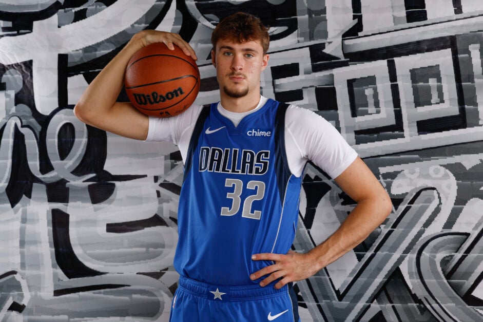Cooper Flagg #32 of the Dallas Mavericks poses for a portrait during the 2025 NBA Rookie Photo Shoot at UNLV on July 15, 2025 in Las Vegas, Nevada.