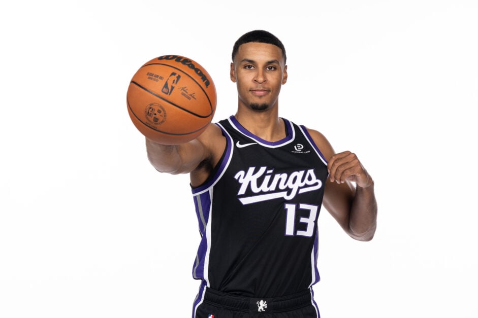 Keegan Murray #13 of the Sacramento Kings poses for a photo during a media day photo shoot at Sacramento Kings Practice Facility on September 29, 2025 in Sacramento, California.