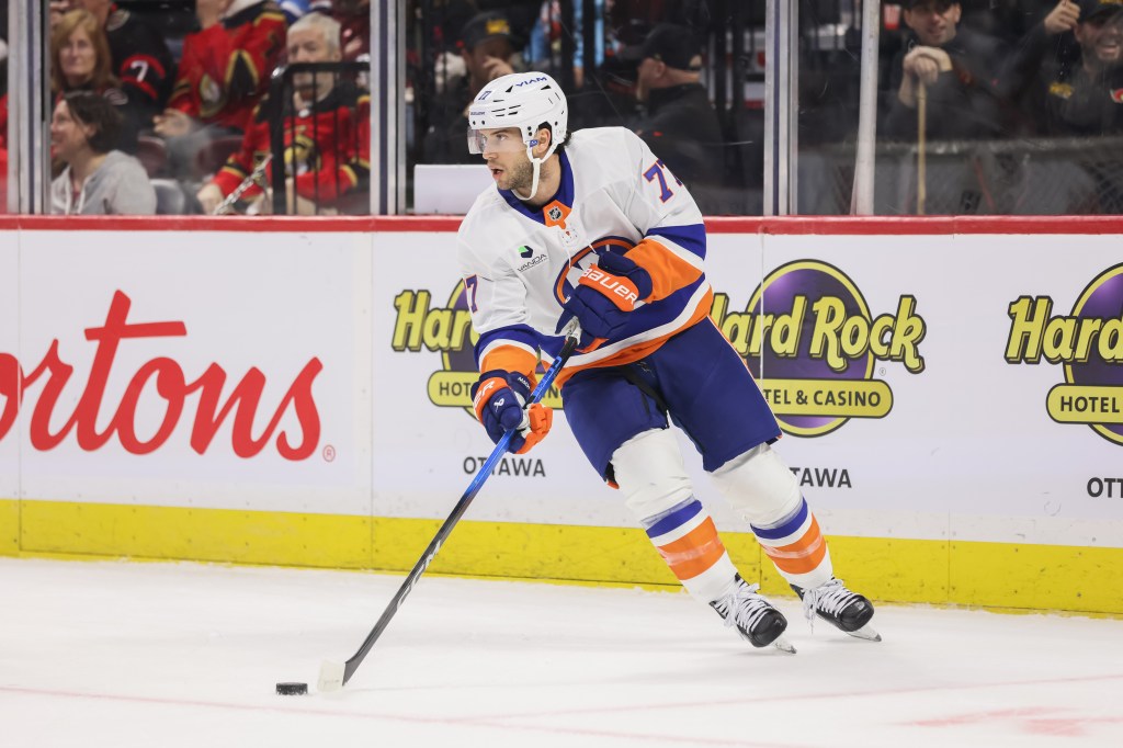 Tony Deangelo skates against the Ottawa Senators on October 18, 2025, at Canadian Tire Centre in Ottawa, ON, Canada. 