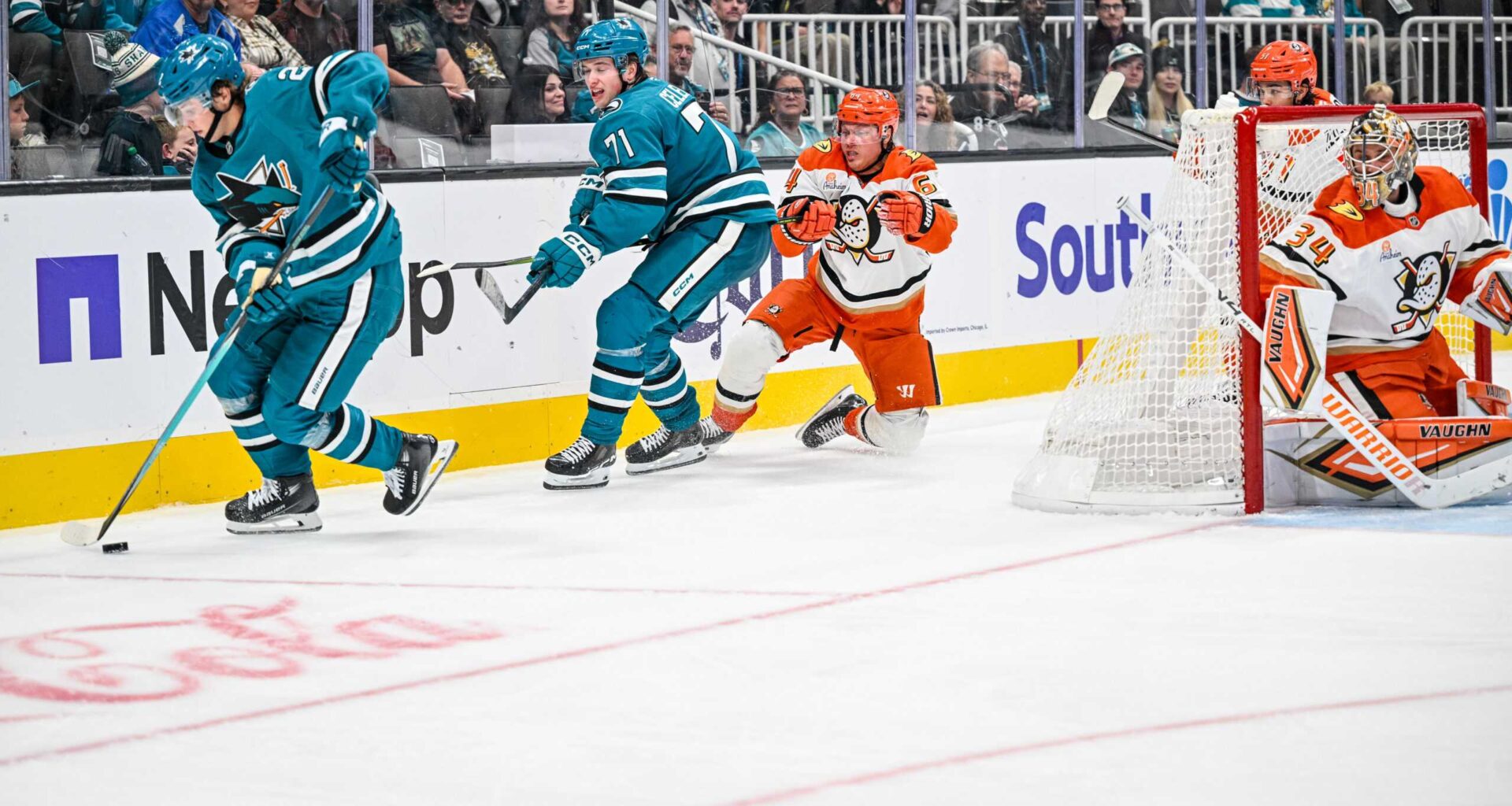 San Jose Sharks forwards Macklin Celebrini & Will Smith