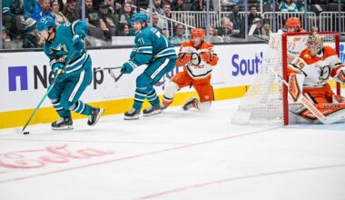 San Jose Sharks forwards Macklin Celebrini & Will Smith
