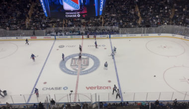 San Jose Sharks fans throw hats onto the ice at Madison Square Garden