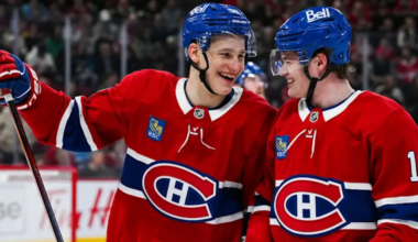 Ivan Demidov and Cole Caufield skating for the Montreal Canadiens