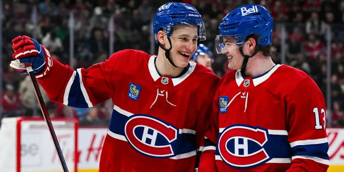 Ivan Demidov and Cole Caufield skating for the Montreal Canadiens