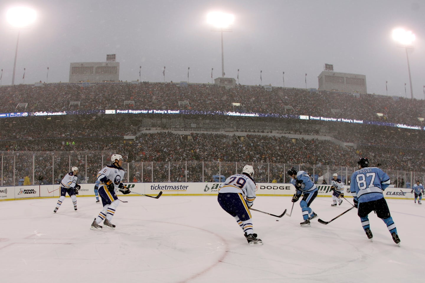 The Penguins defeated the Sabres at Ralph Wilson Stadium in Orchard Park, N.Y., in the inaugural Winter Classic on Jan. 1, 2008.