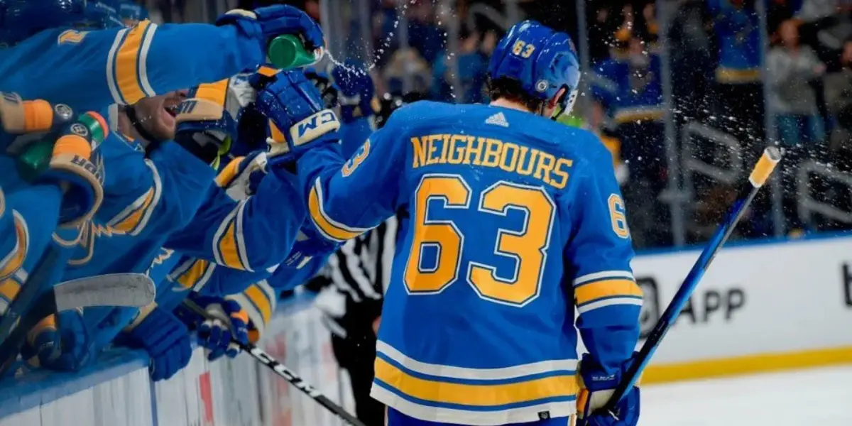 Jake Neighbours skating for the St. Louis Blues