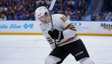 John Beecher #19 skating for the Boston Bruins