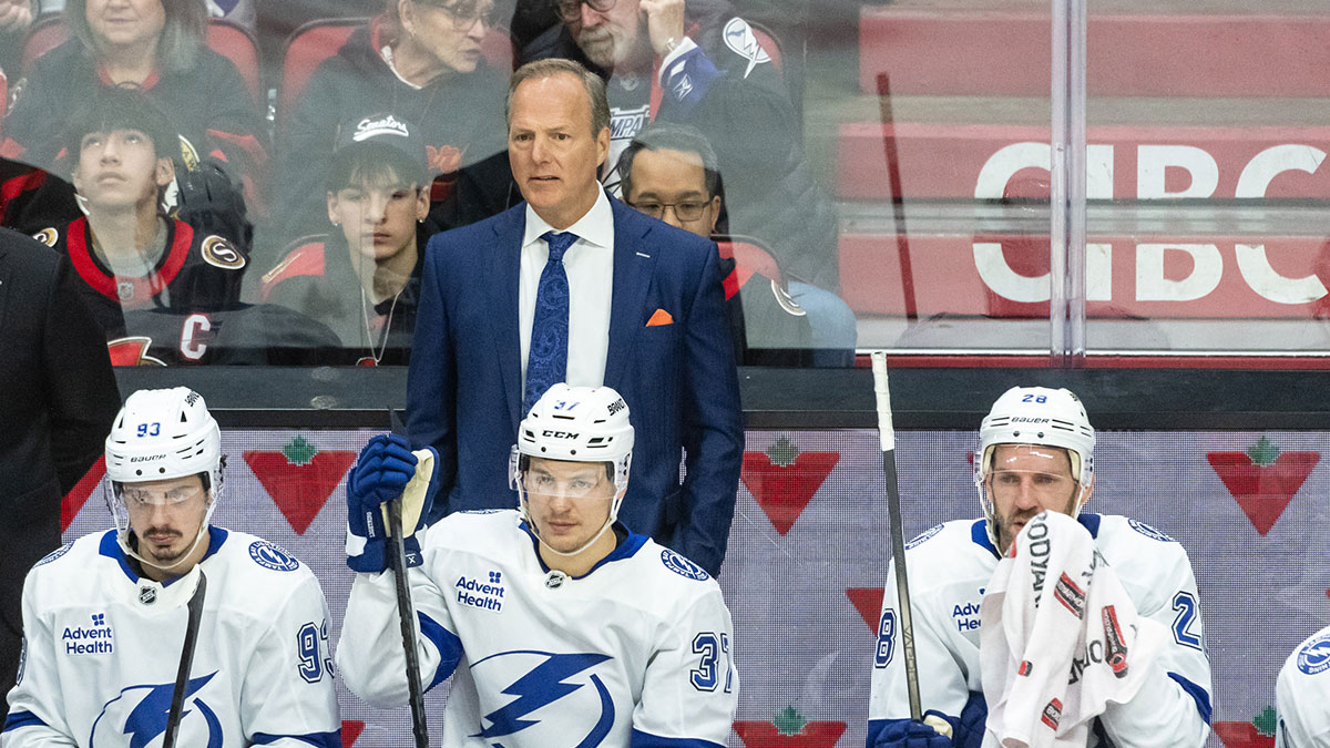 Tampa Bay Lightning Head coach Jon Cooper follows the action in the third period against the Ottawa Senators at the Canadian Tire Centre. 