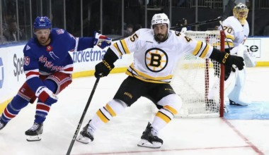 Jonathan Aspirot skating for the Boston Bruins