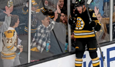 Jordan Harris skating for the Boston Bruins