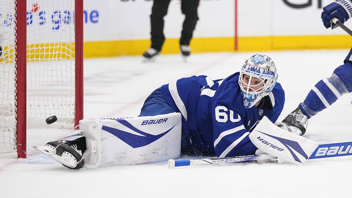 Florida Panthers forward Anton Lundell (not pictured) scores on Toronto Maple Leafs goaltender Joseph Woll (60) during the second period of game seven of the second round of the 2025 Stanley Cup Playoffs at Scotiabank Arena.