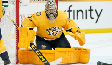 Juuse Saros in net for the Nashville Predators