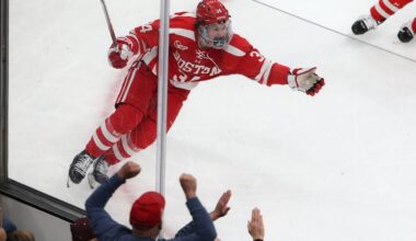 Cole Eiserman and No. 1 BU face No. 3 Michigan State this weekend.