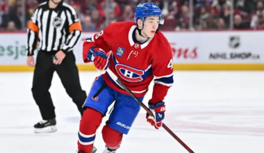 Lane Hutson skating for the Montreal Canadiens