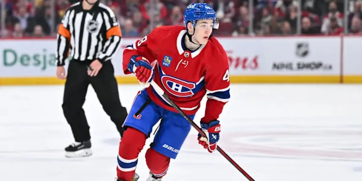 Lane Hutson skating for the Montreal Canadiens