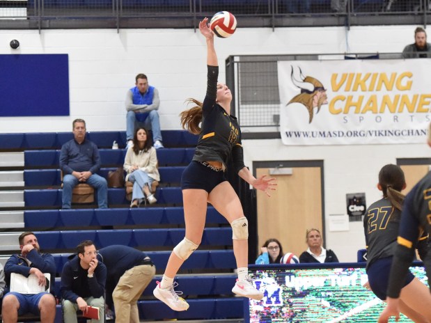 Pope John Paul II's Norah Busch, 14, hits a shot against Spring-Ford during the Pioneer Athletic Conference championship match on Thursday, Oct. 16, 2025 at Upper Merion. (Mike Cabrey/MediaNews Group)
