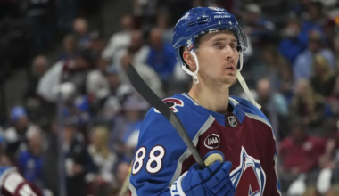 Martin Necas skating for the Colorado Avalanche