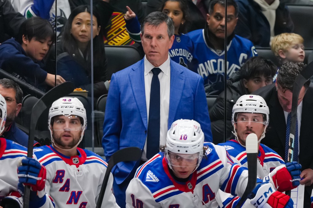 Rangers head coach Mike Sullivan watches the action during their win over the Canucks.