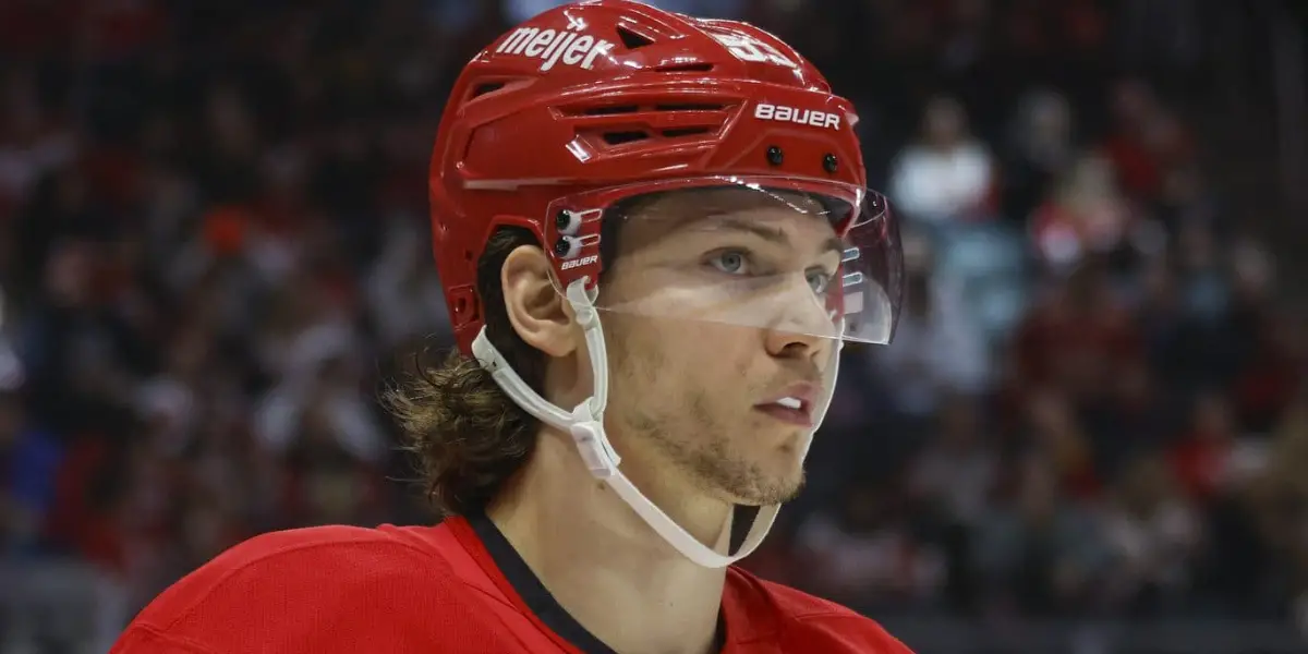 Moritz Seider skating for the Detroit Red Wings