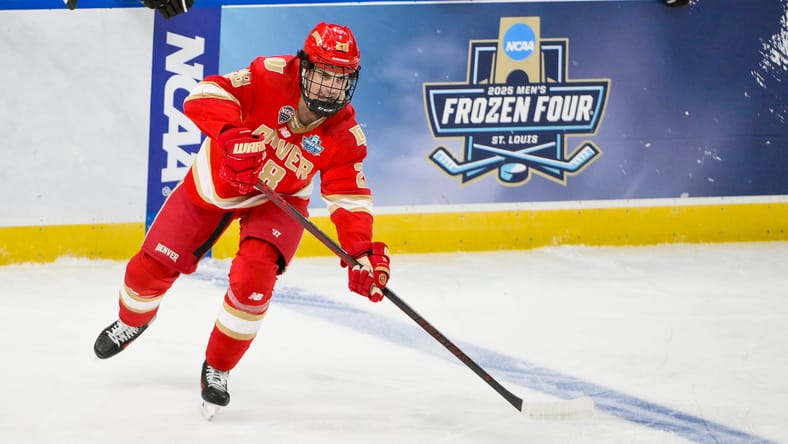Minnesota Wild defenseman Zeev Buium with the Denver Pioneers