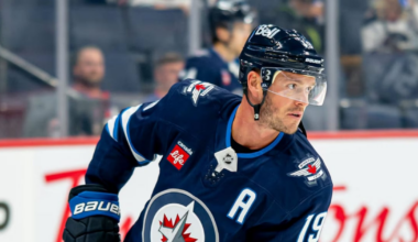 Jonathan Toews skates before Winnipeg Jets’ opener vs. Dallas Stars