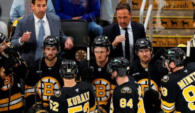 Marco Sturm (back right) is in his first season as Bruins coach.