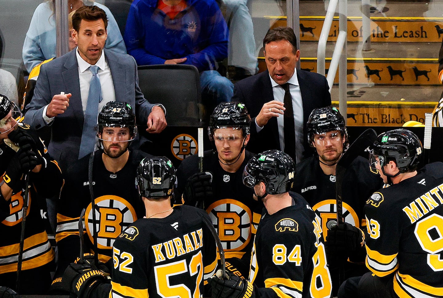 Marco Sturm (back right) is in his first season as Bruins coach.