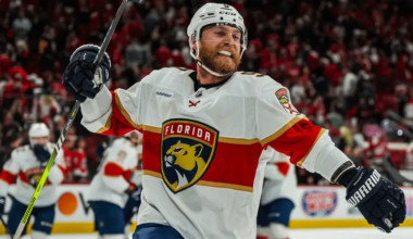 Sam Bennett celebrating a goal for the Florida Panthers