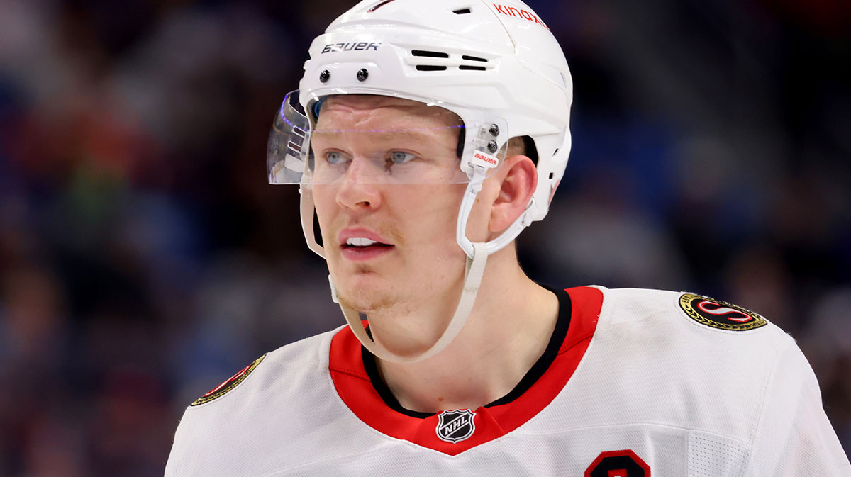Ottawa Senators left wing Brady Tkachuk (7) during a stoppage in play against the Buffalo Sabres at KeyBank Center.