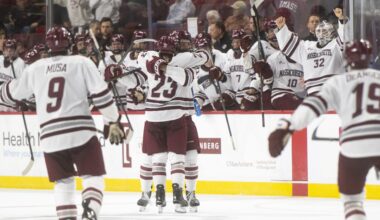 UMass hockey opens season with comeback victory, 70 shots against Northern Michigan