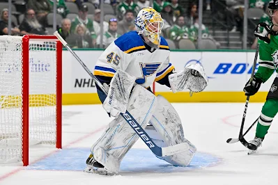 St. Louis Blues goaltender Colten Ellis during 2022 game.