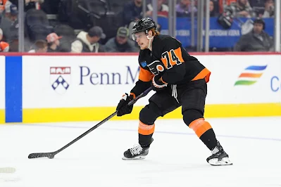 Philadelphia Flyers forward Owen Tippett shoots the puck during 2025 game. Philadelphia Flyers forward Owen Tippett shoots the puck during 2025 game.