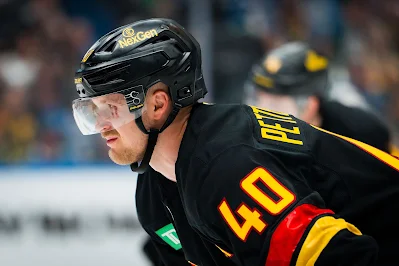 Elias Pettersson, Vancouver Canucks center Elias Pettersson, Vancouver Canucks center, awaits a faceoff