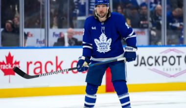 Chris Tanev Standing at the blueline for Toronto Maple Leafs