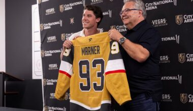 General manager Kelly McCrimmon (right) landed Mitch Marner from the Maple Leafs in a sign-and-trade deal that cost the Golden Knights a player and $96 million.